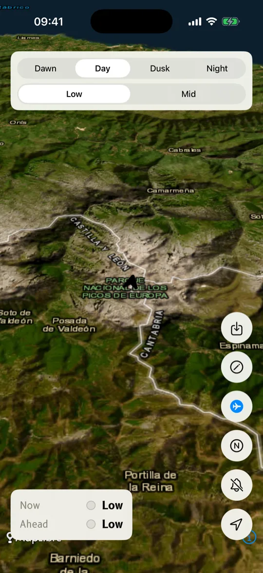BirdRisk over the Picos de Europa on a satellite basemap